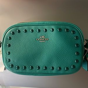Coach emerald green studded leather crossbody bag